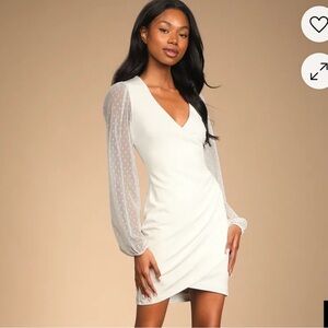 NWT Lulus Love That Lasts Forever Ivory Bodycon Mini Dress Balloon Sleeves Small